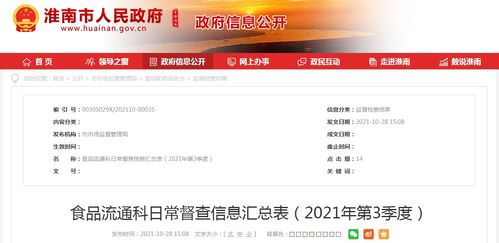 安徽省淮南市市场监管局食品流通科日常督查信息汇总表 2021年第3季度